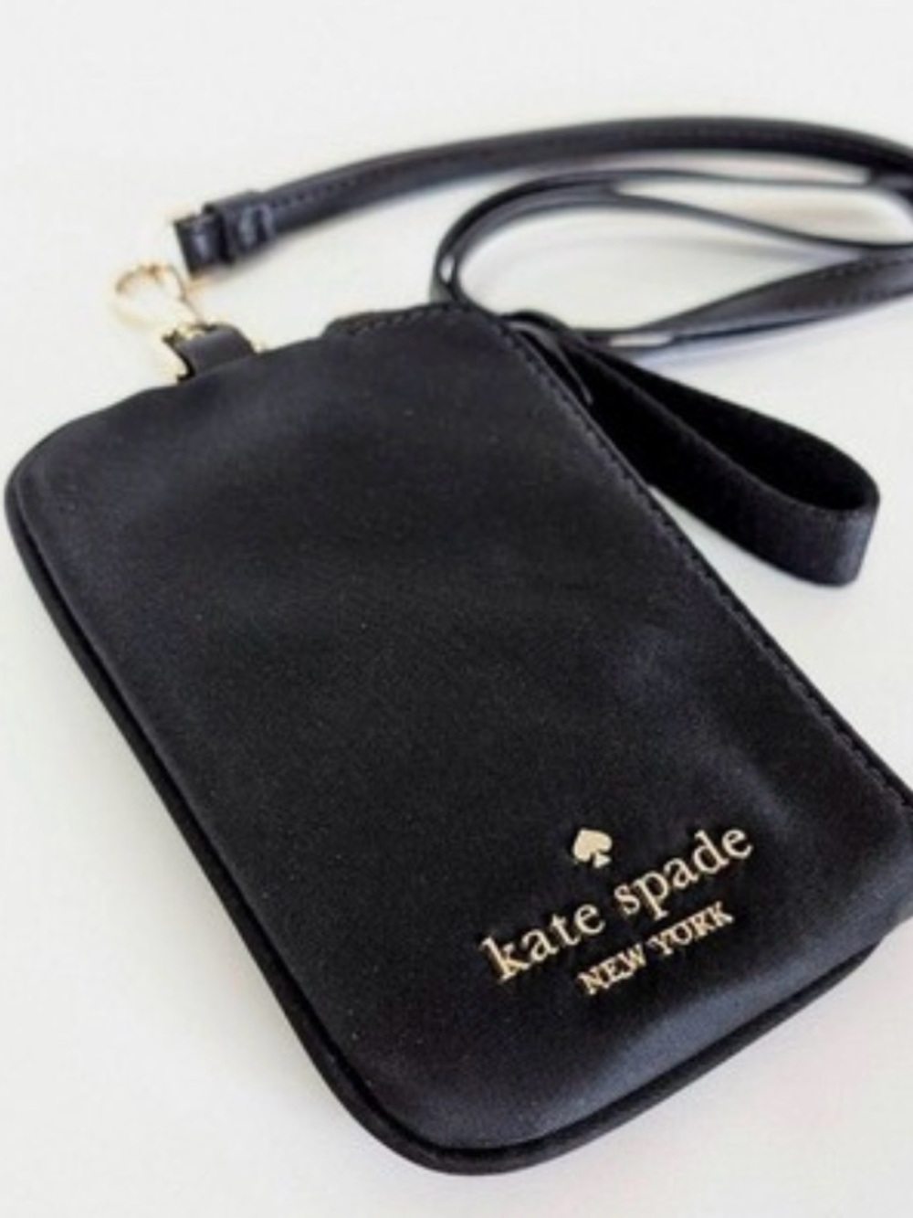 NEW Kate Spade Chelsea little belt wallet coin ID Lanyard - Satin Black #neck